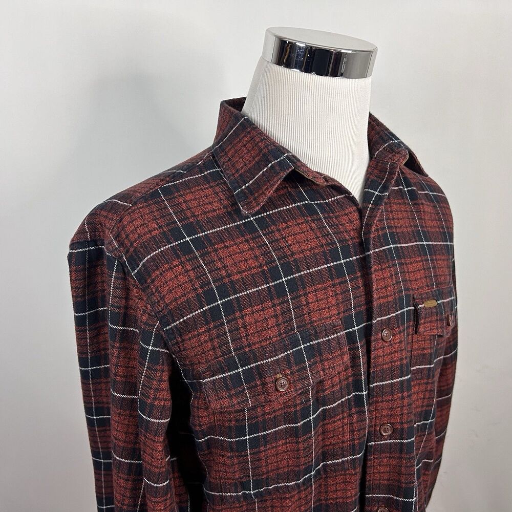 Orvis‎ Medium Fairbanks Flannel Shirt Red White Blue Plaid 100% Cotton Outdoors